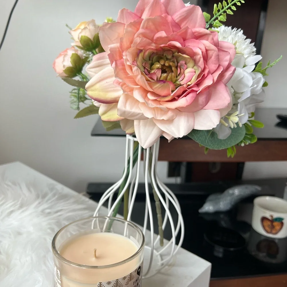 White metal vase Elegant Pink and White Floral Arrangement